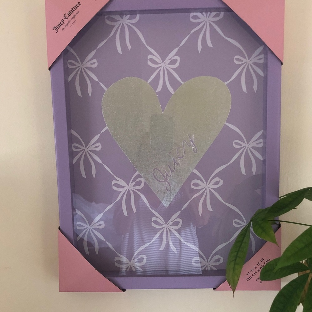 NEW Juicy Couture Lavender w/White Bows & Metallic Silver Heart Wall Decor